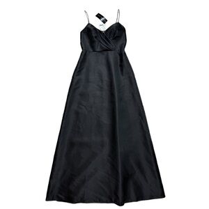 NEW Alfred Sung Black Satin Twill Vneck Pintuck Maxi Dress 6